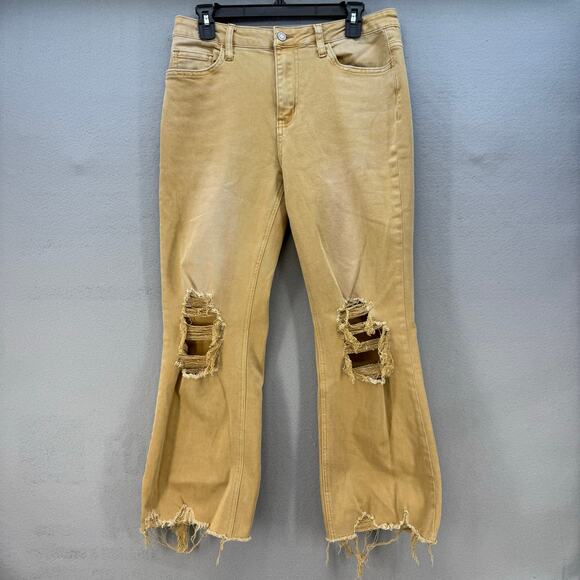 VERVET BY FLYING MONKEY Denim - Vervet Blue Women's Jeans 30 (10) Sun Beige Factory Distressed Raw Hem Preppy